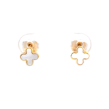 Mother Of Pearl Clover Stud Earrings In 9K Yellow Gold