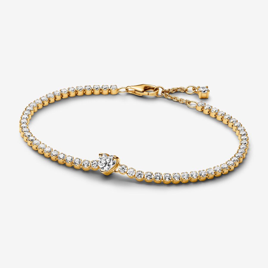 Heart 14k gold-plated bracelet with clear cubic zirconia