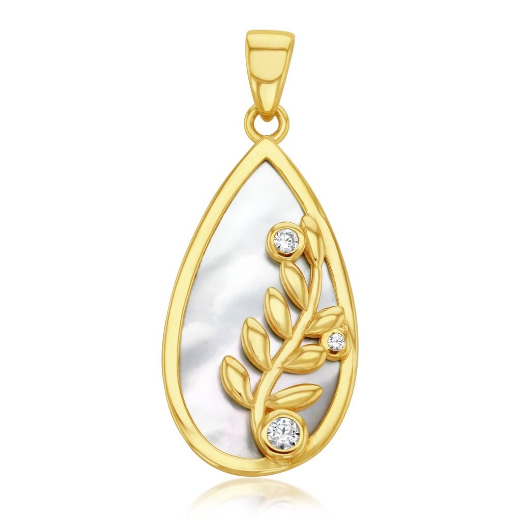 Teardrop M.O.P CZ Floral Pendant
