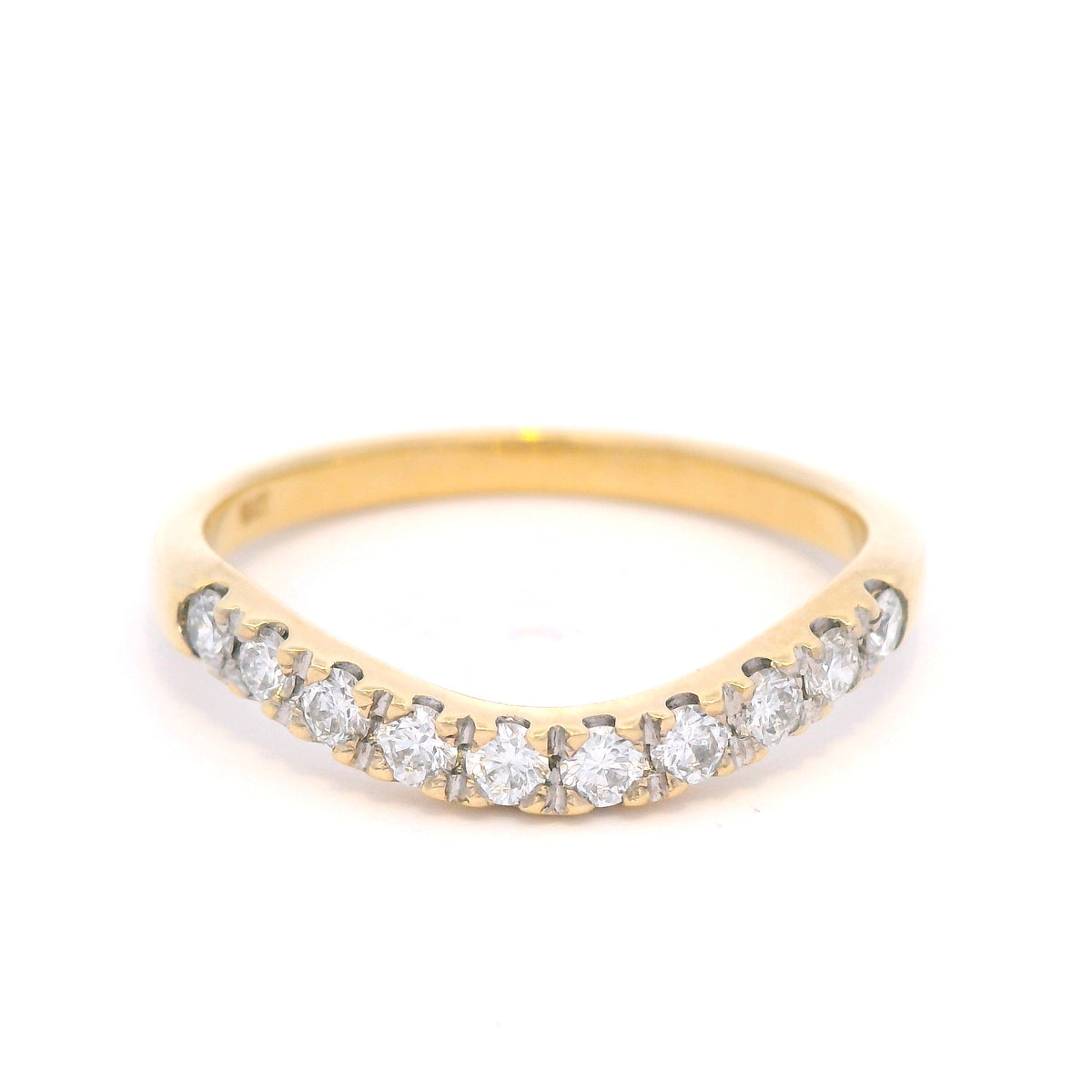 Curved Diamond Set Wedding Band in Yellow Gold