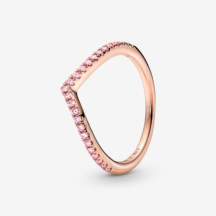 Wishbone 14k rose gold-plated ring with fancy fairy tale pink cubic zirconia