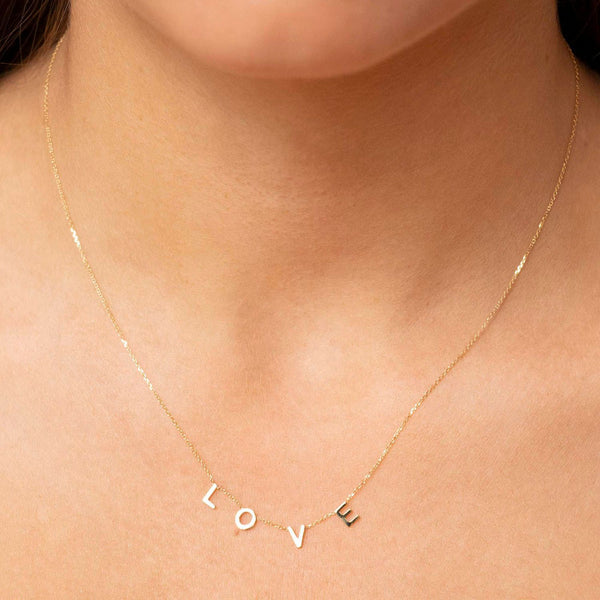 9K Yellow Gold Solid 'Love' Adjustable Necklace