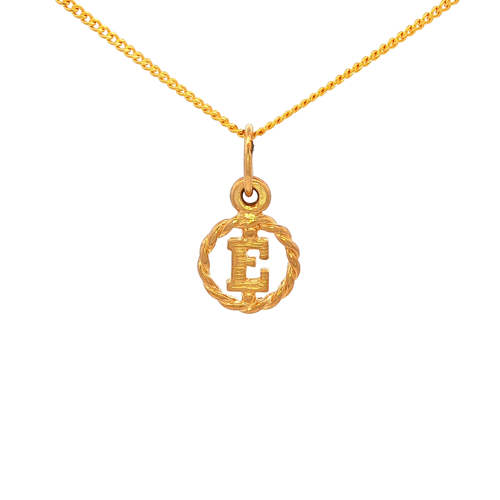 Block Initial in Circle 'E' in Yellow Gold