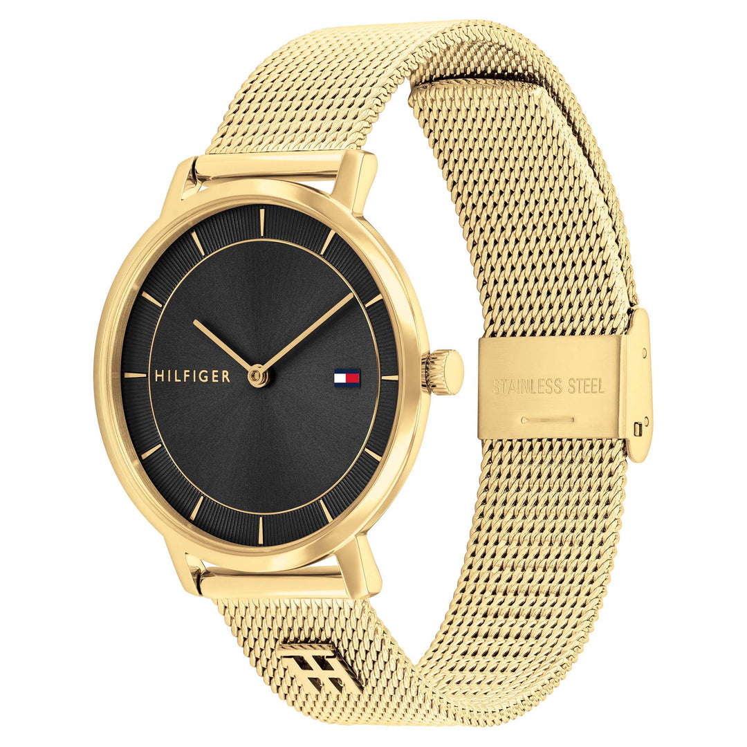 Tommy Hilfiger Gold Steel Mesh Black Dial Women's Watch