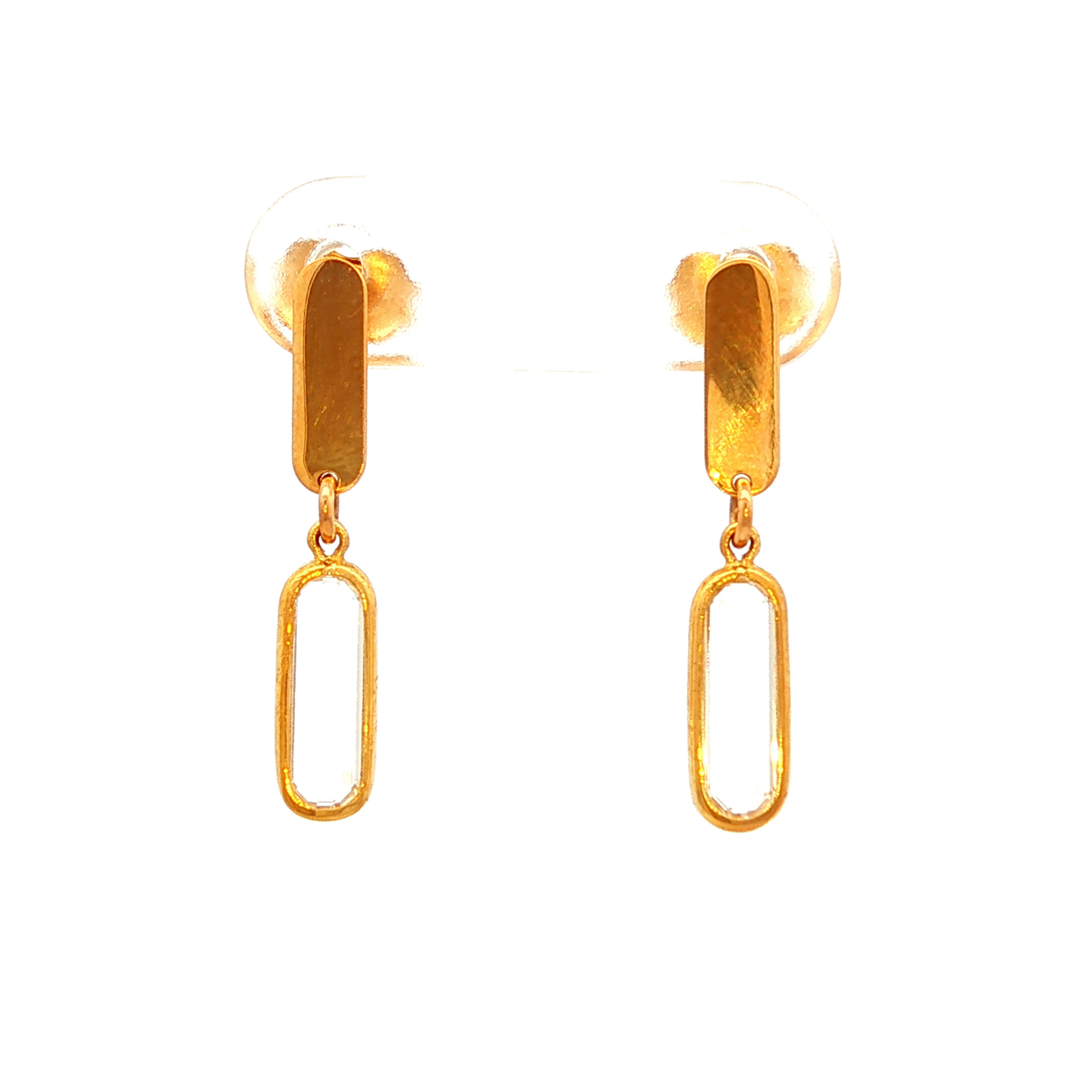 Flat Bar/Paper Clip Drop Earrings in Yellow Gold