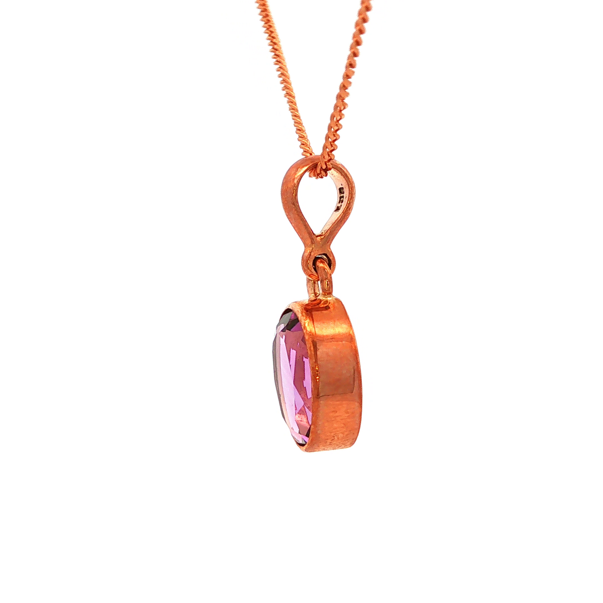 Oval Cut Facet Natural Amythest Pendant in Rose Gold