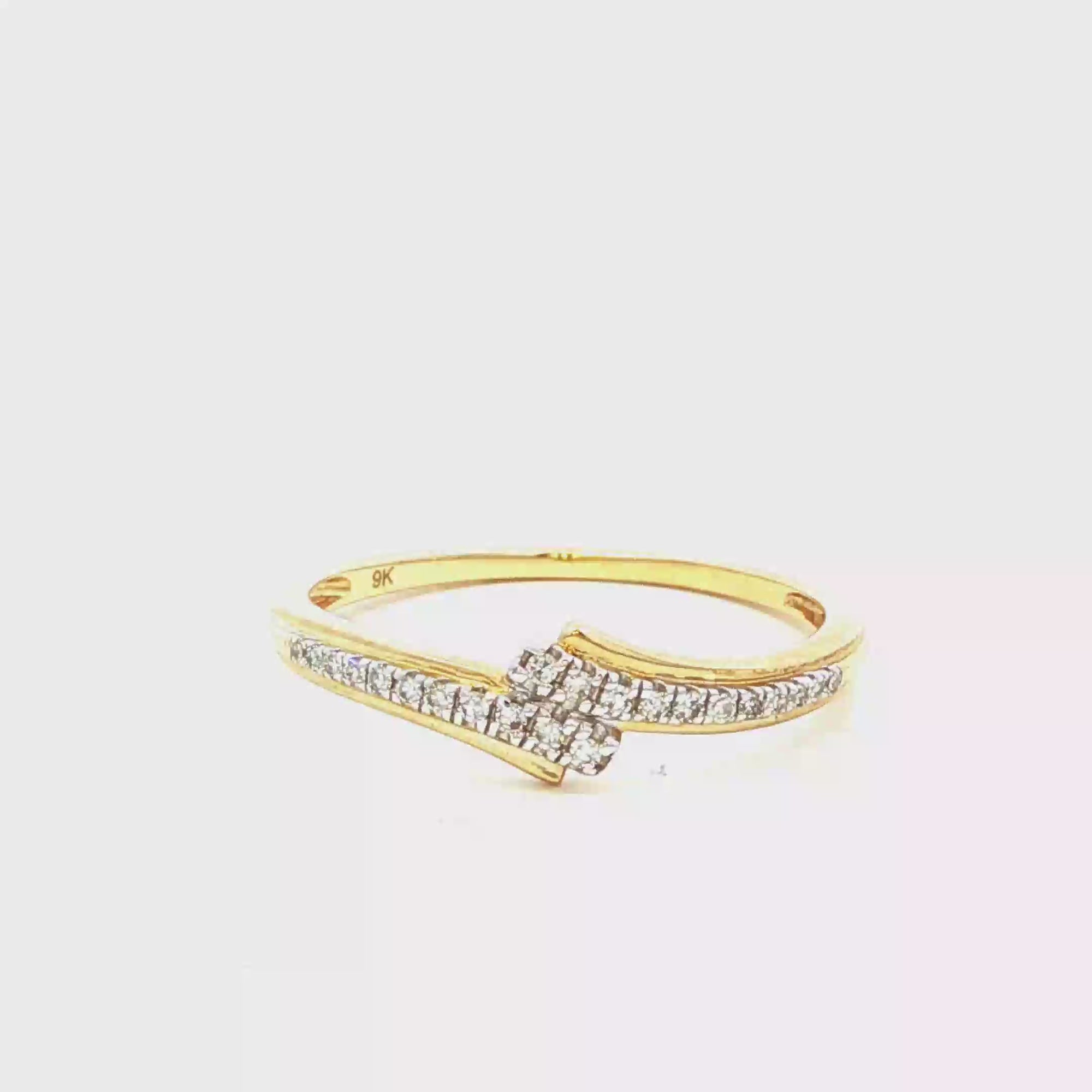 Diamond Cross Over Ring In 9K Yellow Gold