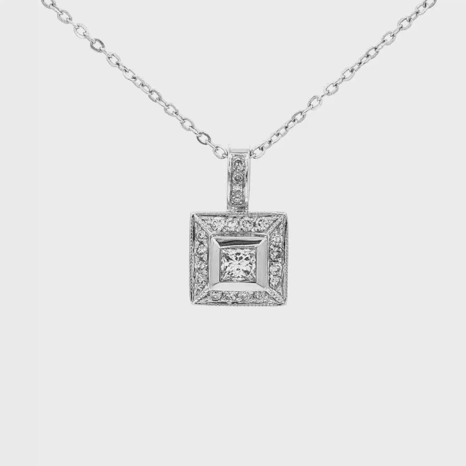 White Gold Necklace with Princess-Cut Diamond Pendant