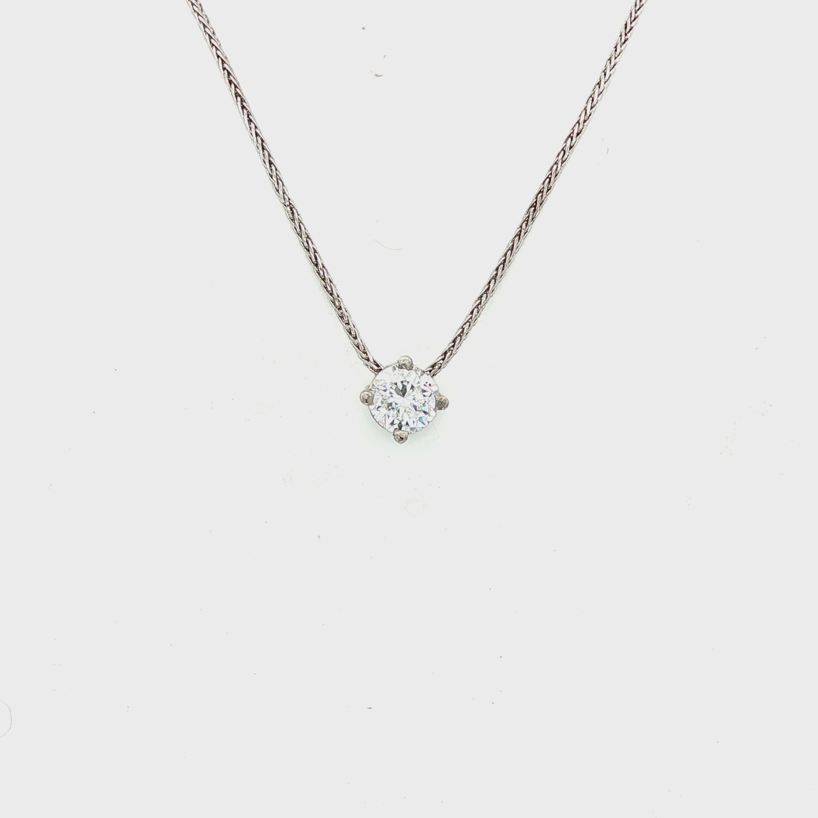 Lab Grown Diamond Slider Pendant on White Gold Wheat Chain.