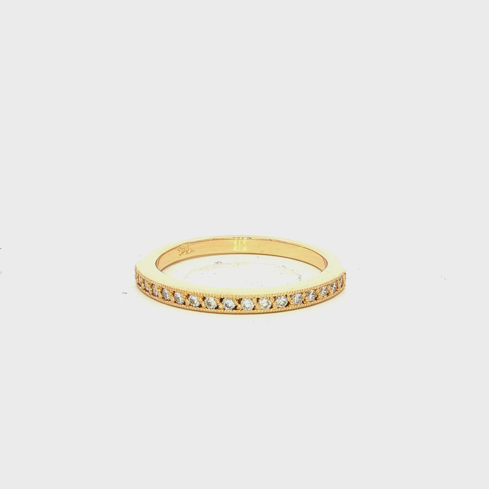 Diamond Channel Set Beaded Band Dress Ring in Yellow Gold