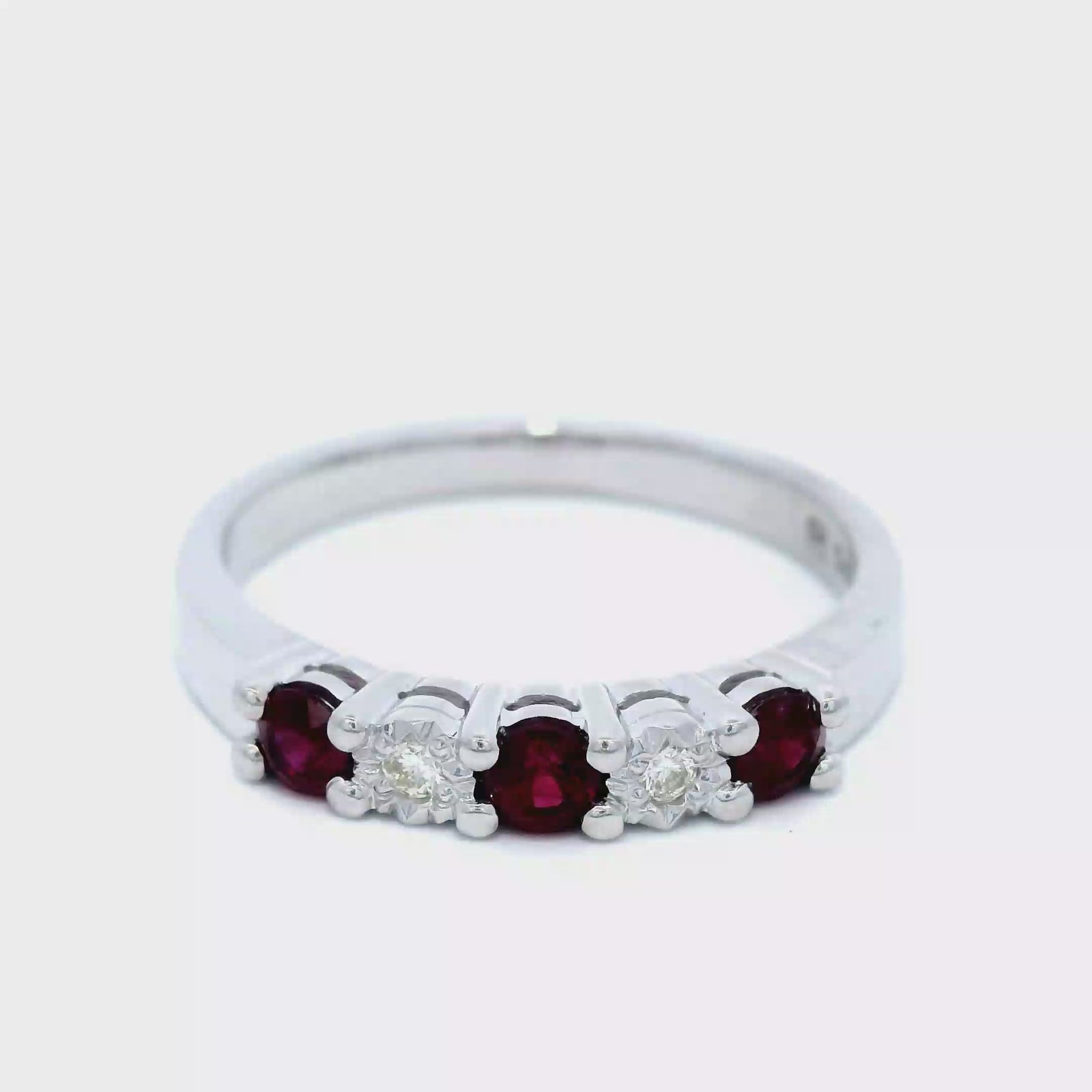 9 Carat White Gold Ruby-E  Diamond Ring