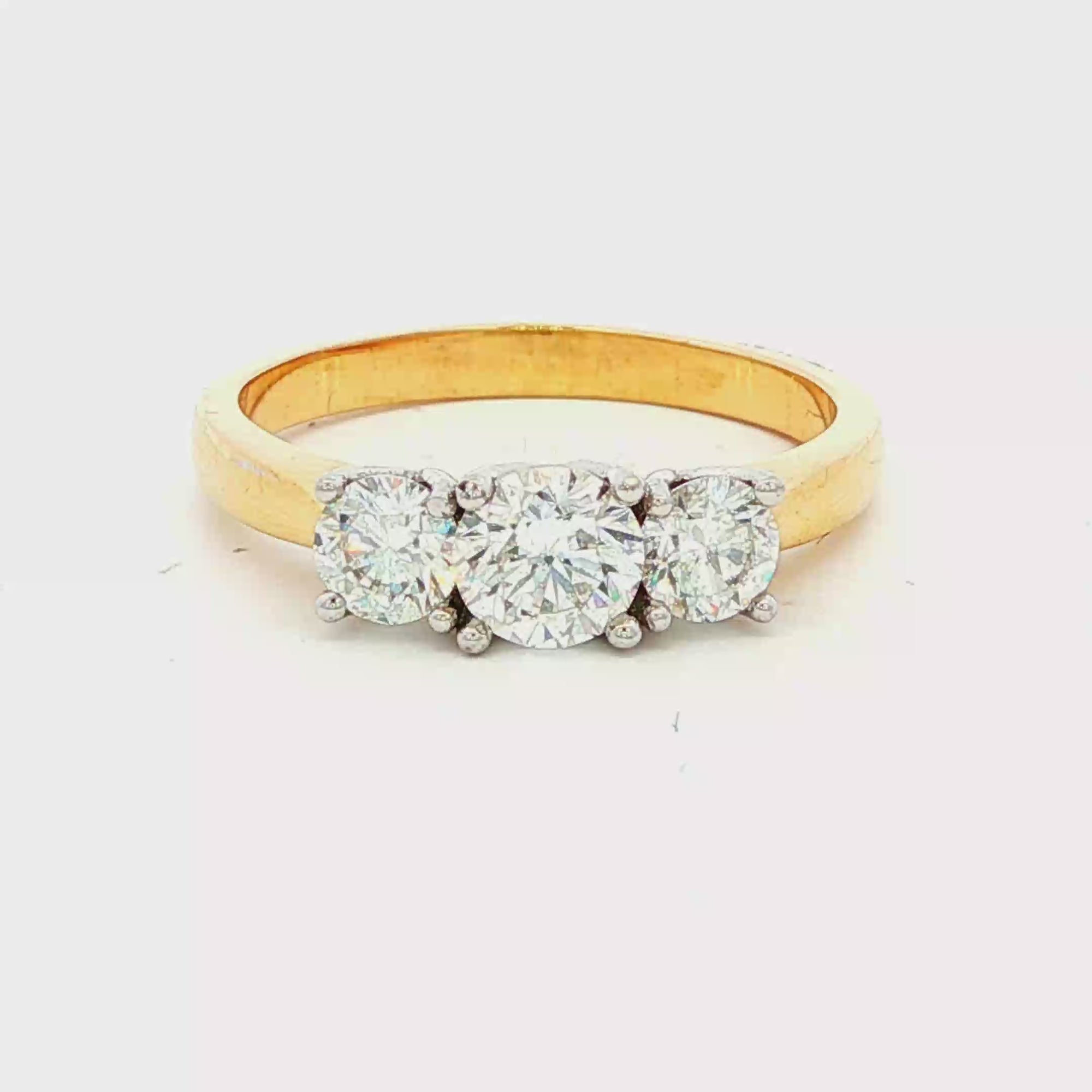 18CT Y/W/G 3 STONE DIA RING CENTRE 0.50CT & 2=0.50CT GSI2 SZ N