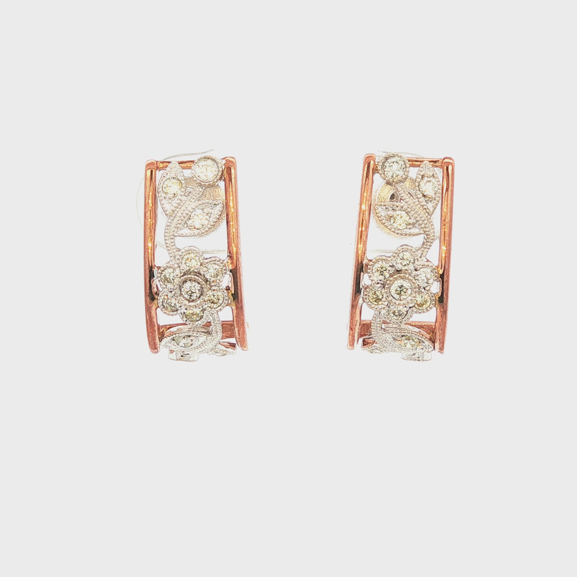 Diamond Set Filigree Earrings in Rose Gold