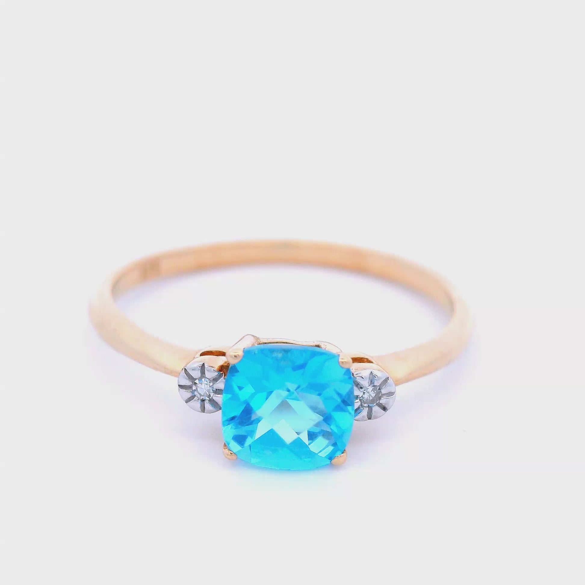 Natasha Square Blue Topaz & Diamond Dress Ring