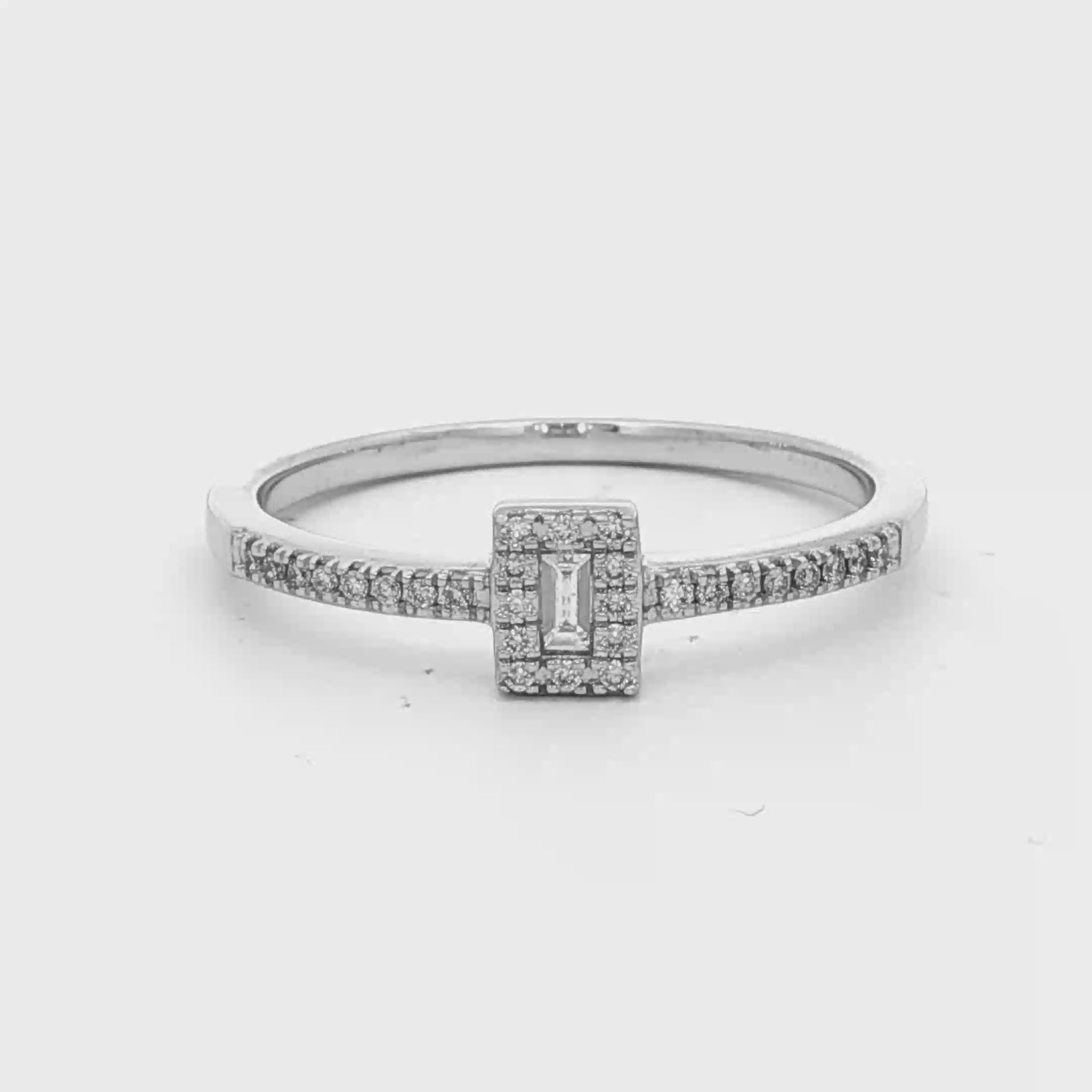 Baguette & Round Diamond Dress Ring Set in White Gold