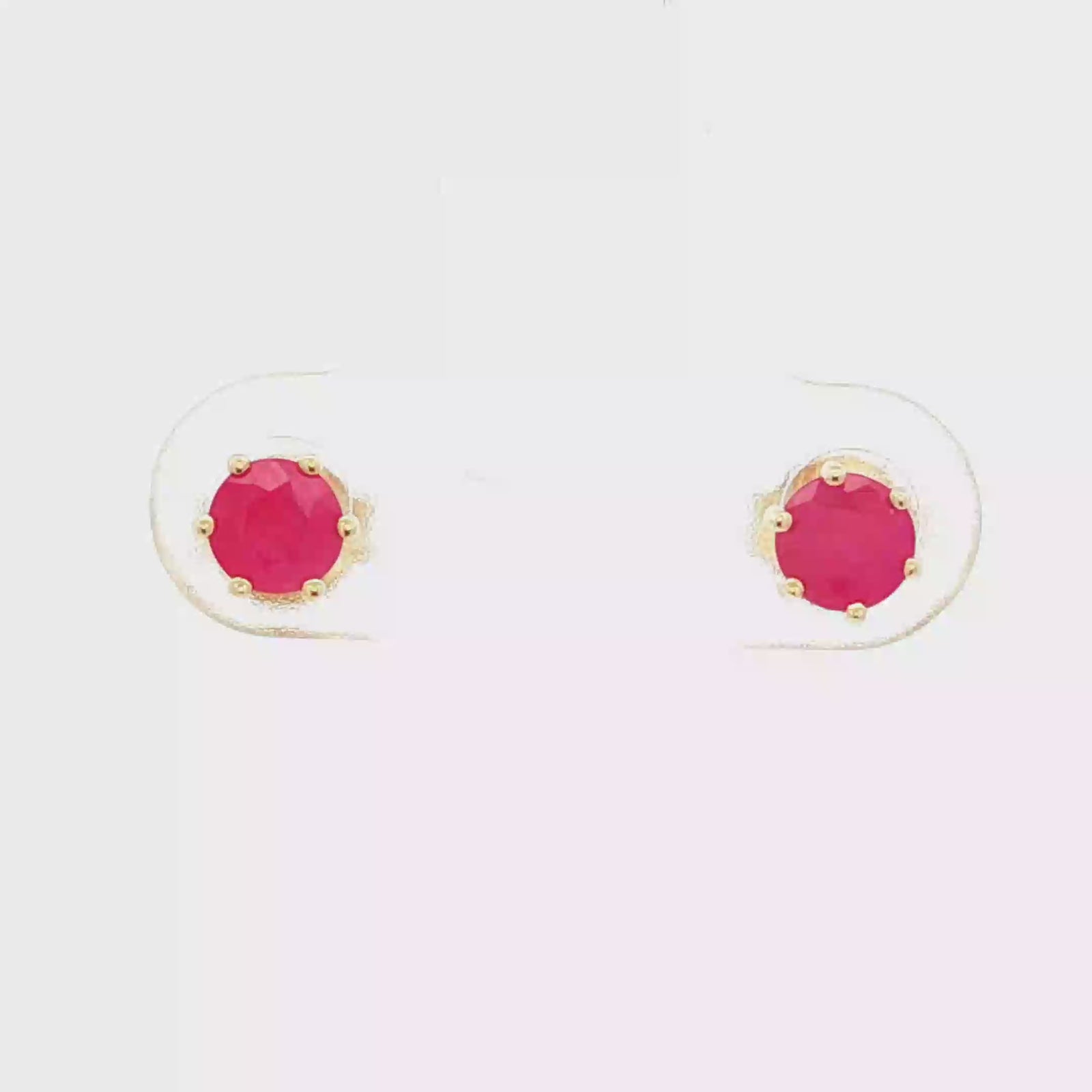 Gold Stud Earrings with Cabochon Red Ruby
