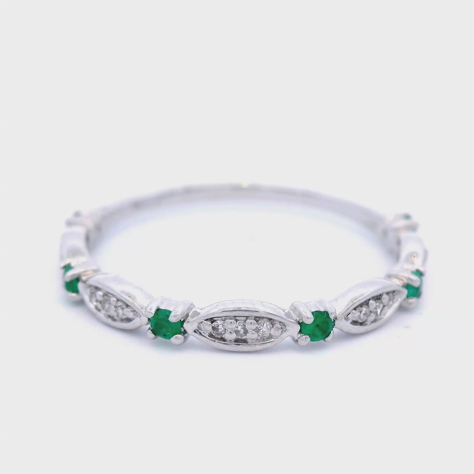 White Gold Diamond and Emerald Dress Ring