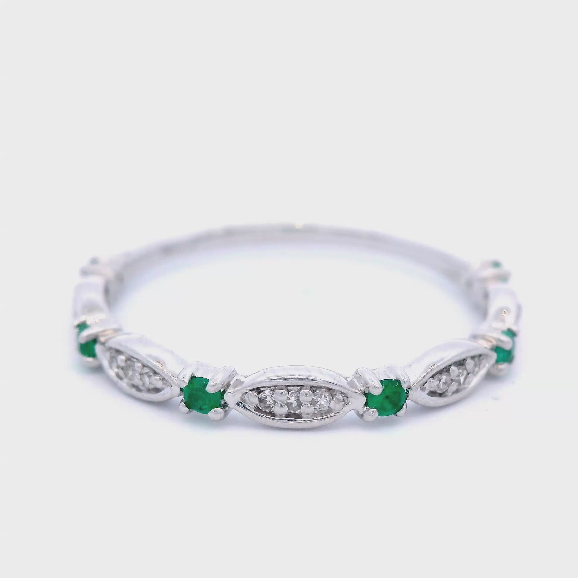 White Gold Diamond and Emerald Dress Ring