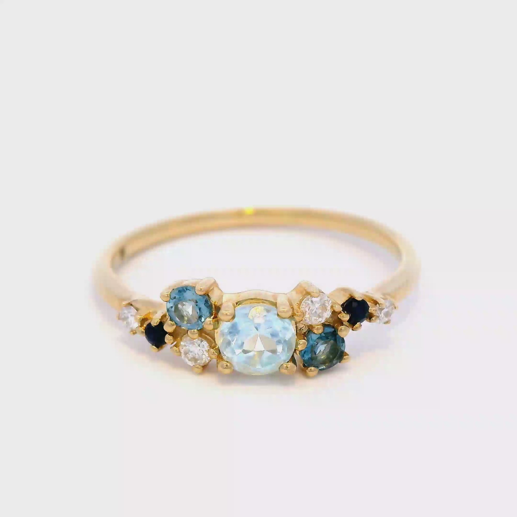 Aquamarine, Ceylon Sapphire and Diamond Set Ring in 9 Carat Yellow Gold