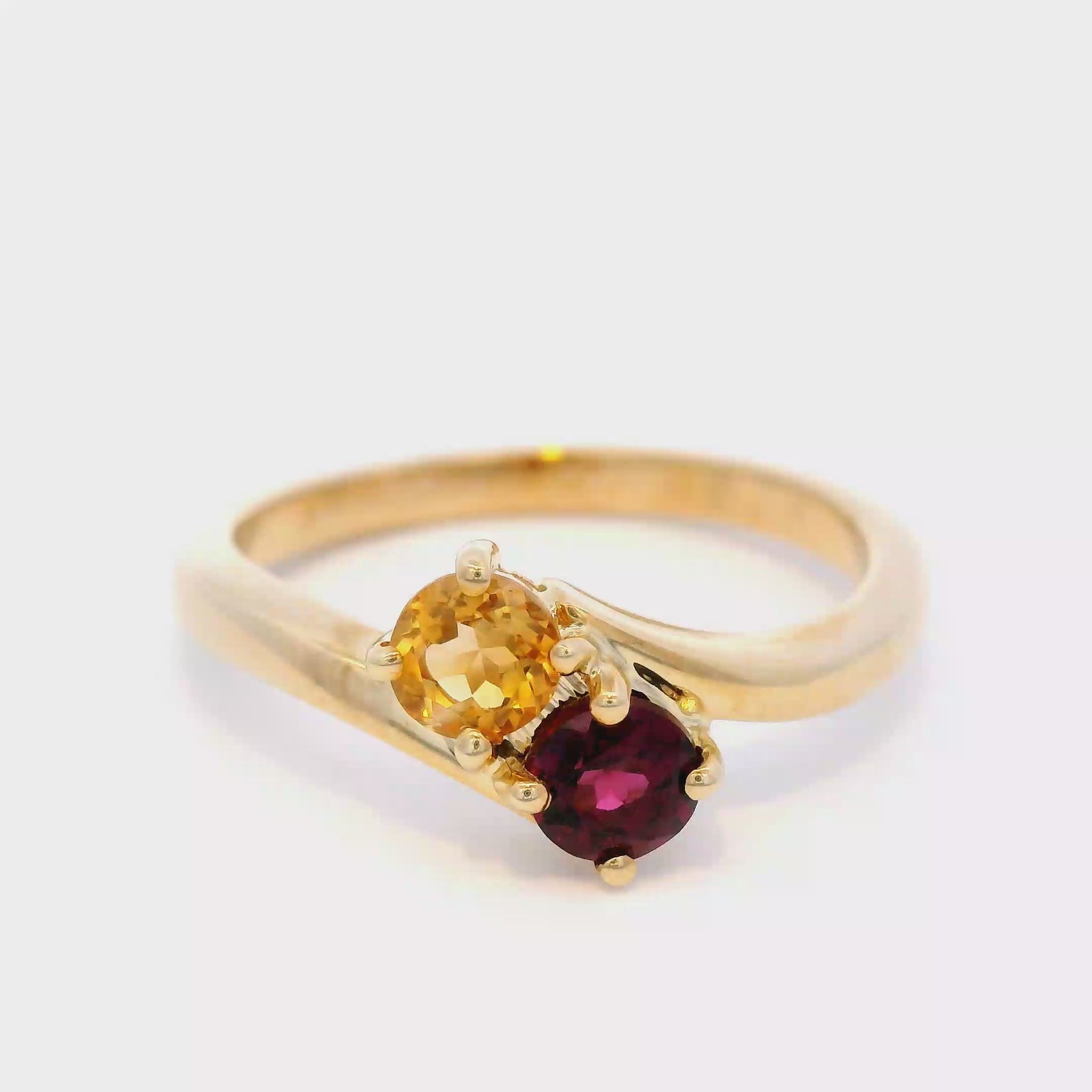 Citrine and Rhodonite Garnet in Yellow Gold Dress Ring