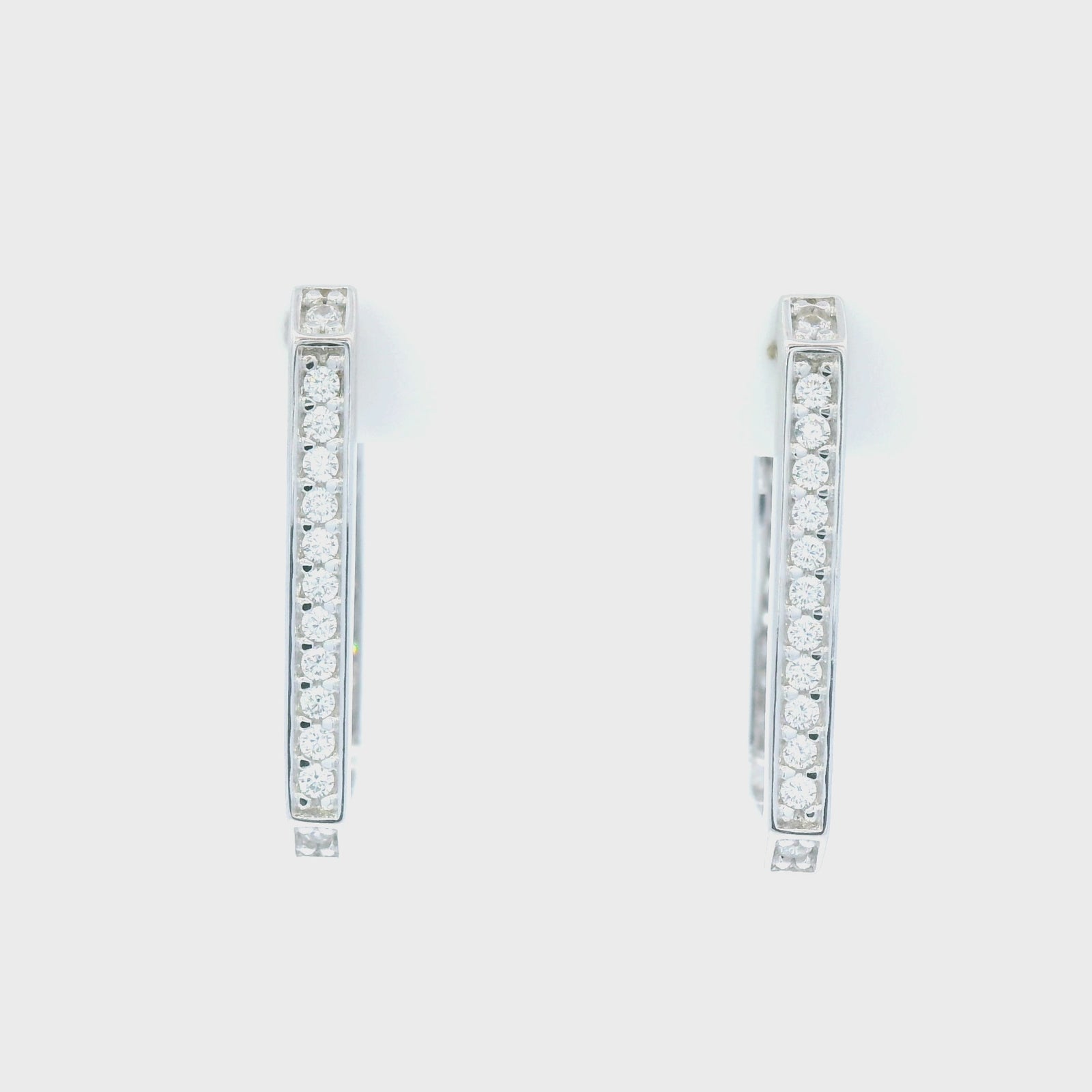 Sterling Silver Claw Set Rectangle Hoop Earrings