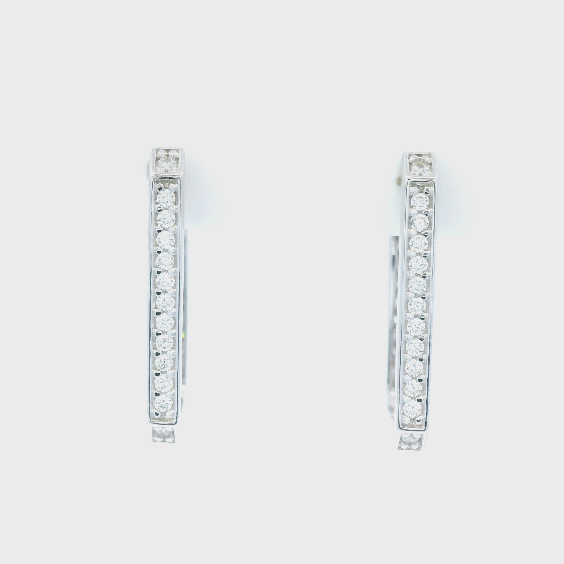 Sterling Silver Claw Set Rectangle Hoop Earrings