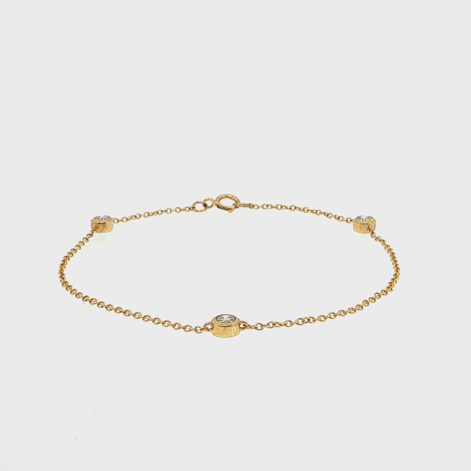 3 Station Diamond Set Bezel with Open Back Bracelet in Yellow Gold