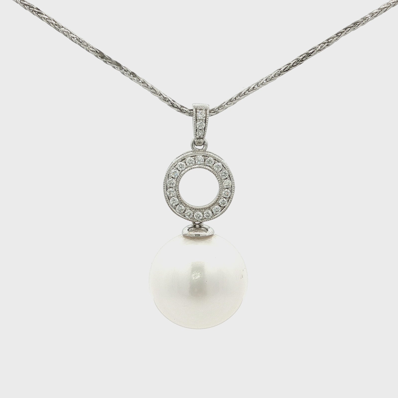 Pacific Button Pearl with Diamond and White Gold Bail