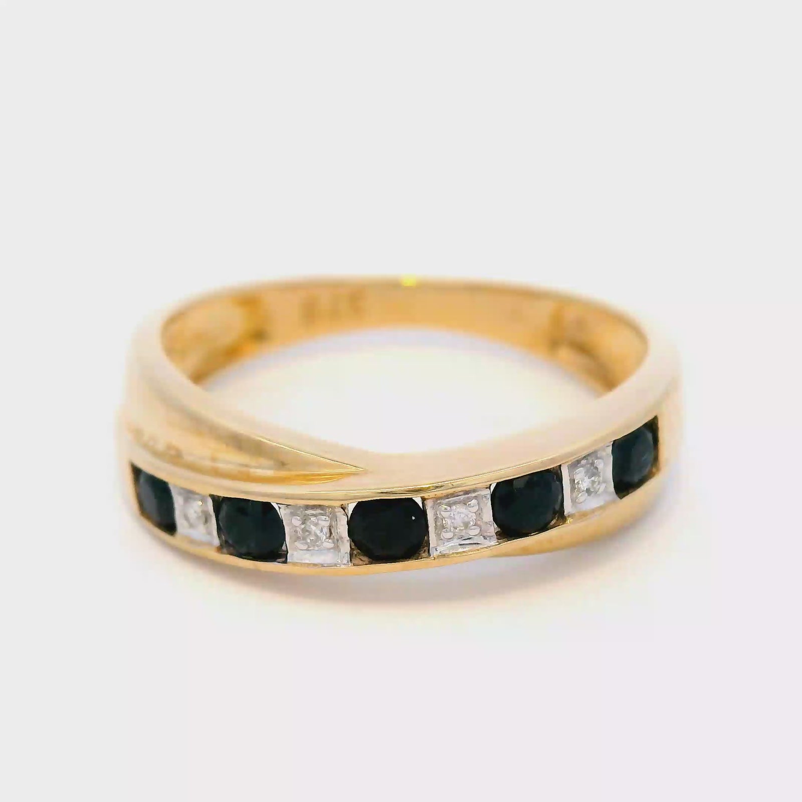 9 Carat Yellow Gold Diamond and Black Sapphire Ring