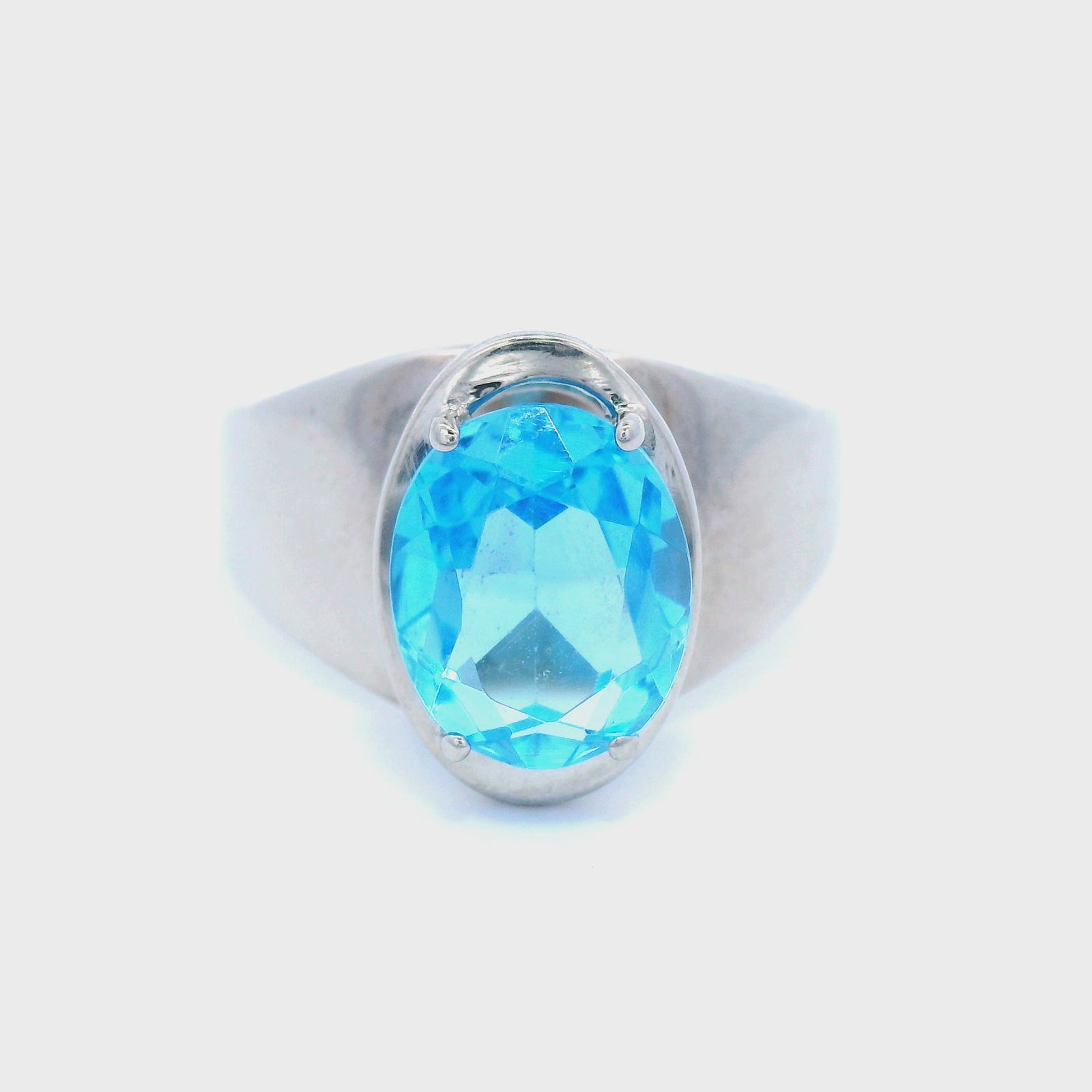 Large Blue Topaz Dress Ring in White Gold