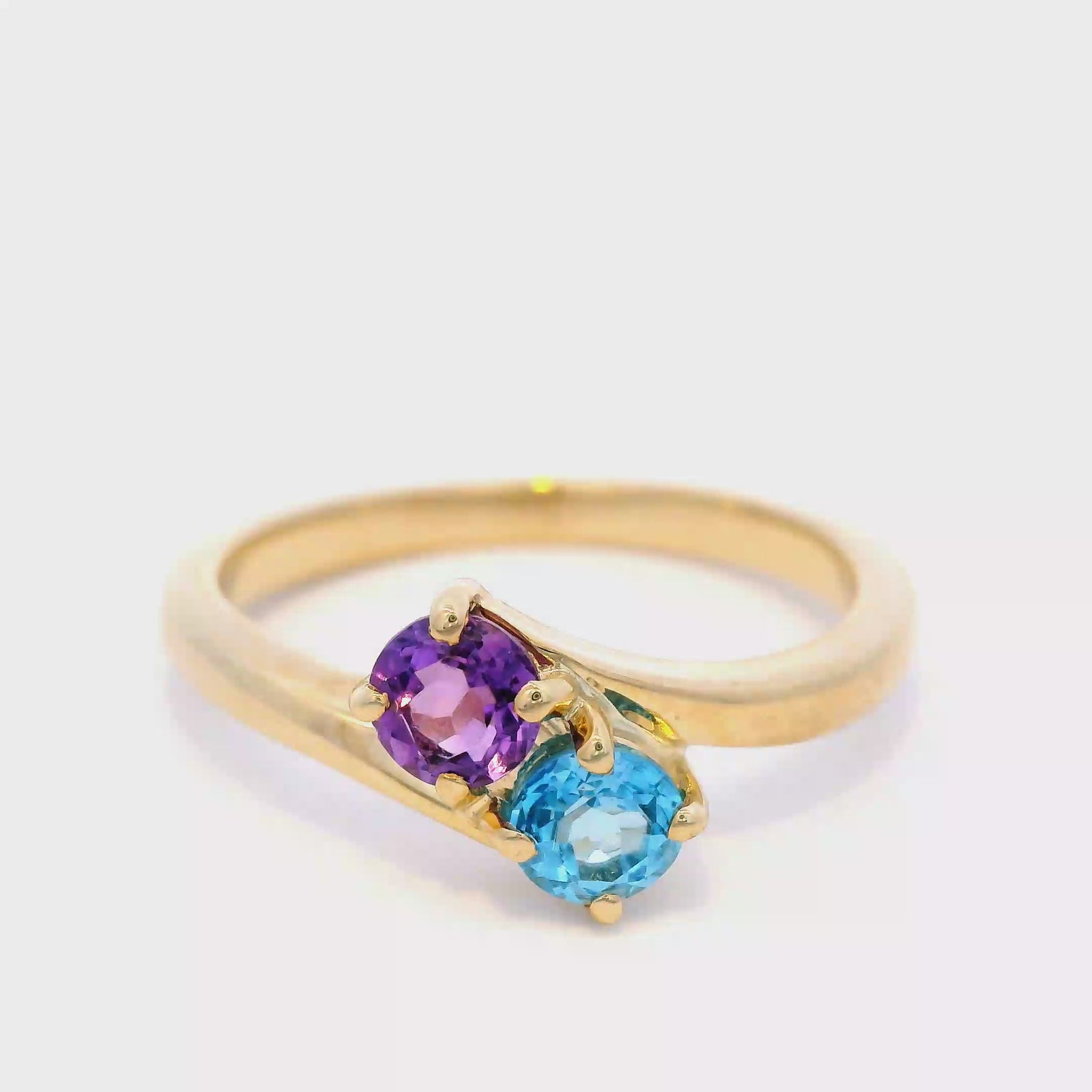 Blue Topaz and Amethyst Dress Ring in Yellow Gold