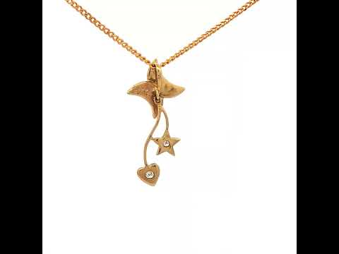 Yellow Gold Charm Necklace with Round Cut Diamonds