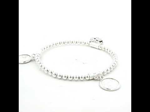 Sterling Silver Stretchy Ball Bracelet with Triple Tiny Tokens