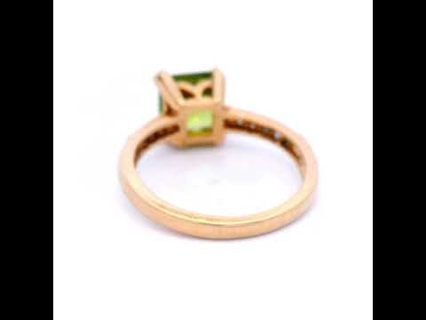 Square Peridot and Diamond in Yellow Gold Dress Ring