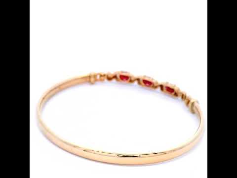 Ova Ruby and Marquise Diamond Bangle in Yellow Gold