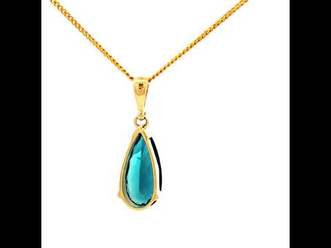London Blue Tear Drop Pendant in Yellow Gold