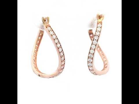 9ct Rose Gold with Cubic Zirconia Oval Wavy Hoop Earrings