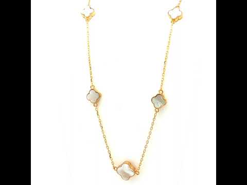 Mini Clover Mother of Pearl Necklace in Yellow Gold