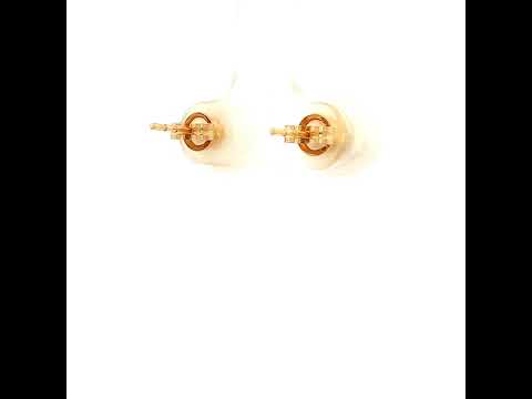 White Round Freshwater Pearl 10mm Earrings in Yellow Gold