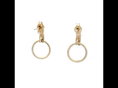Cubic Zirconia Bar Stud Earrings with Hoop Dangle in Yellow Gold