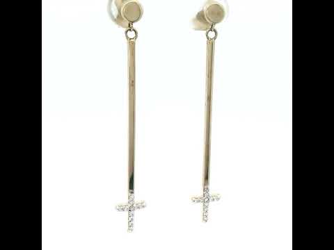 9ct Yellow Gold Cubic Zirconia Cross Bar Drop Stud