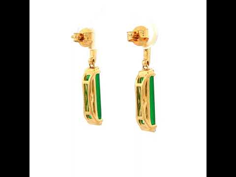 Diamond and Green Onyx Drop Earrings in Yellow Gold