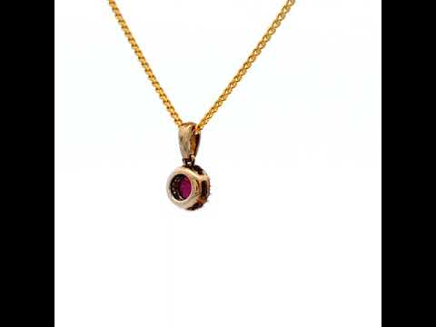 9 Carat Yellow Gold Diamond & Ruby Round Cluster Pendant