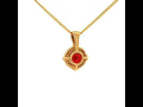 Four Claw Round Garnet and Diamond Pendant in Yellow Gold