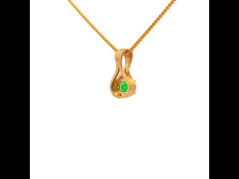 Four Claw Oval Emerald and Diamond Pendant in Yellow Gold
