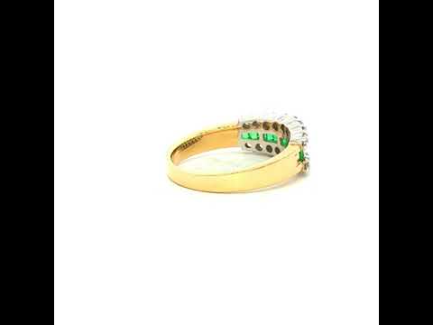 Emerald and Diamond Dress Ring in Two Tone Yellow and White Gold Setting