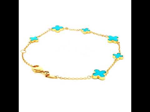 Alternating Chain with Blue Clover Bracelet in Yellow Gold