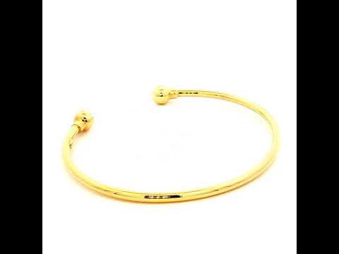 Hollow Ball End Cuff Bangle in Yellow Gold
