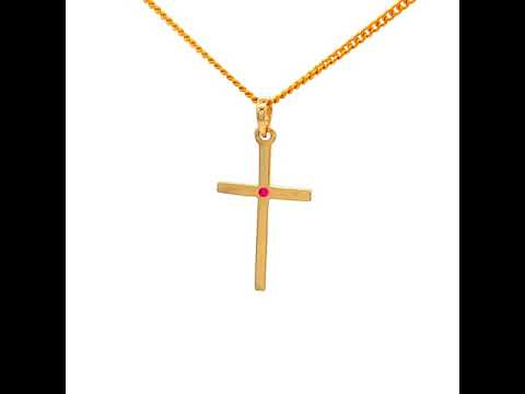 Cross Pendant with Natural Ruby in Yellow Gold