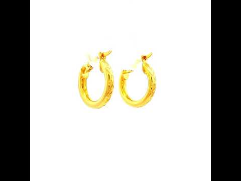Small Patterned Silver Filled Hoop Earrings in Yellow Gold
